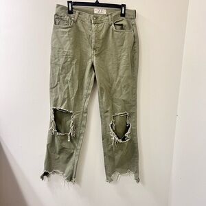 Free People Distressed Khaki Straight Leg Jeans